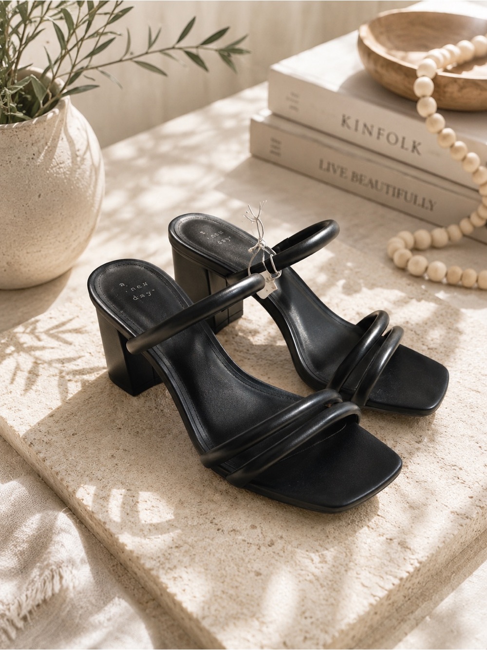 Minimalist Black Strappy Block Heel Sandals | Chic Square Toe - Picture 6 of 8